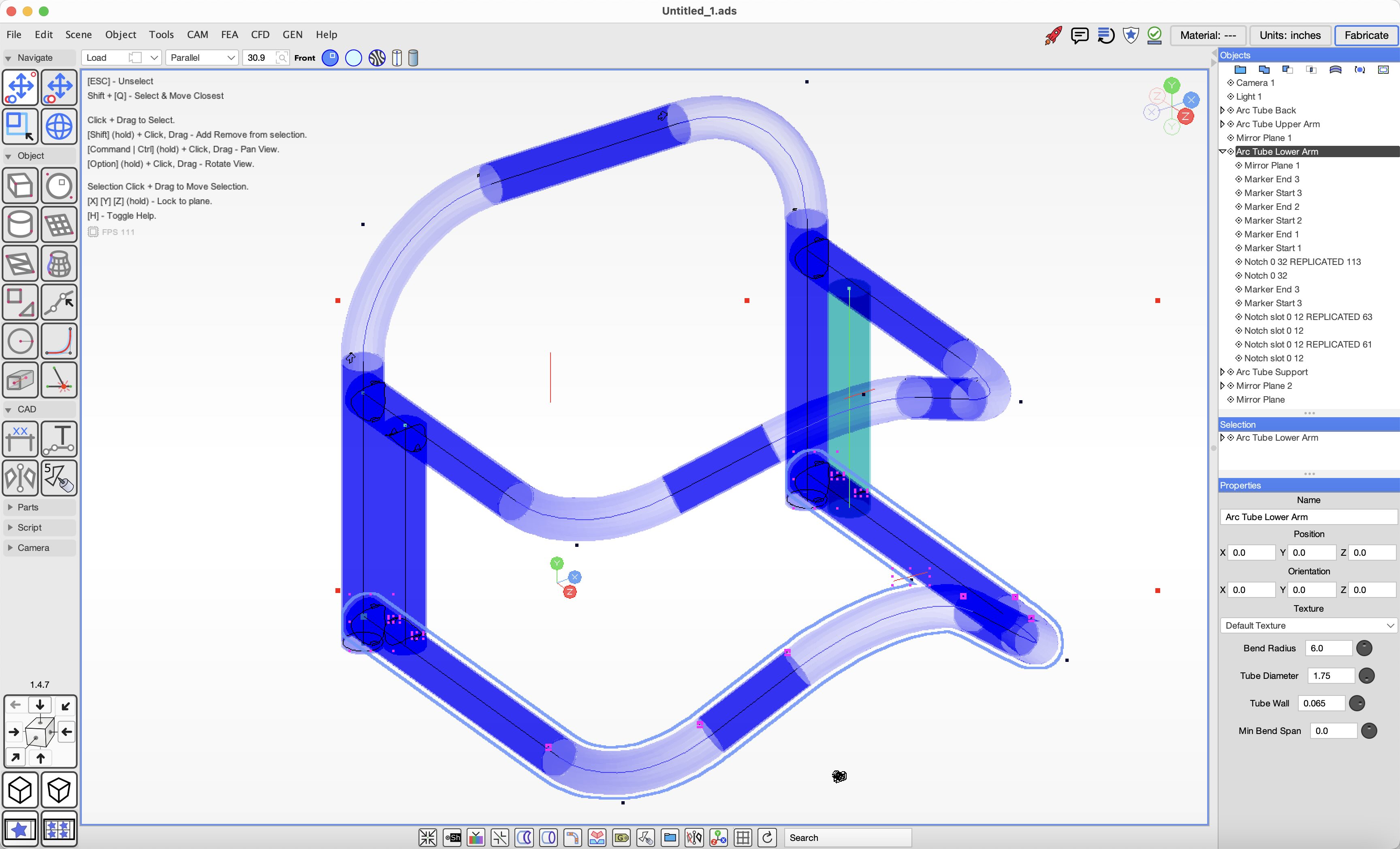 ADS tube frame CAD/CAM testing program preview